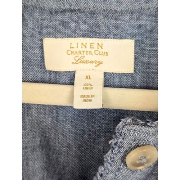 Charter Club 100% Linen Denim Style Jacket Blue XL Button Lagenlook Coastal - Picture 8 of 10